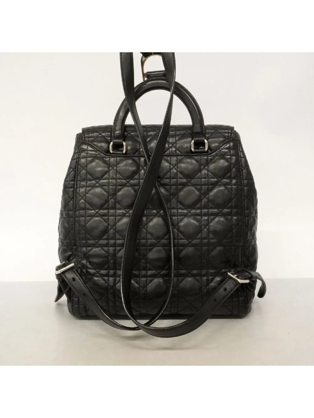 Dior Backpack Cannage Leather Black Silver